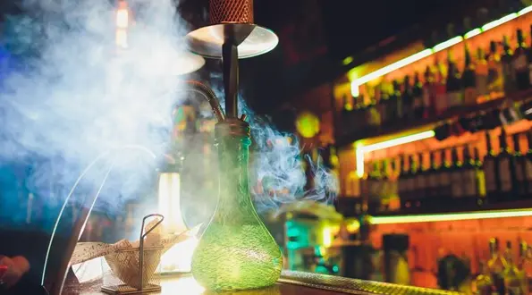 Smoke Shop Hookah with Colorful Lights on Display